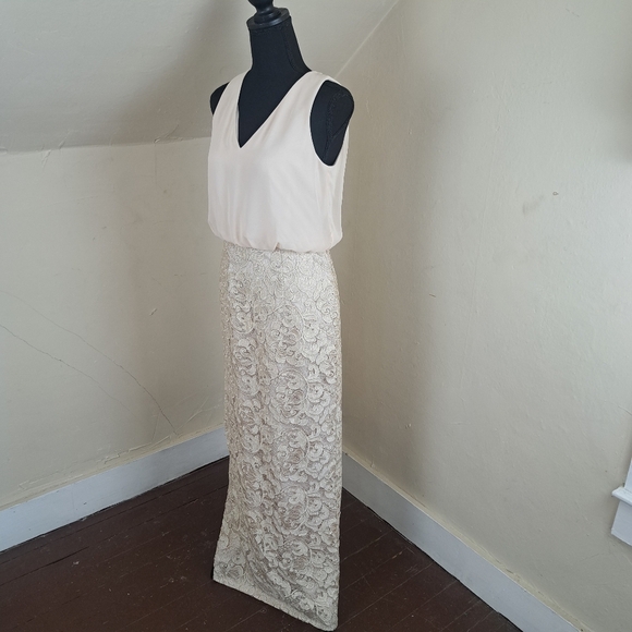 Aidan Mattox Long Formal Chiffon Lace Evening Dress Beige Size 2 - Picture 5 of 13